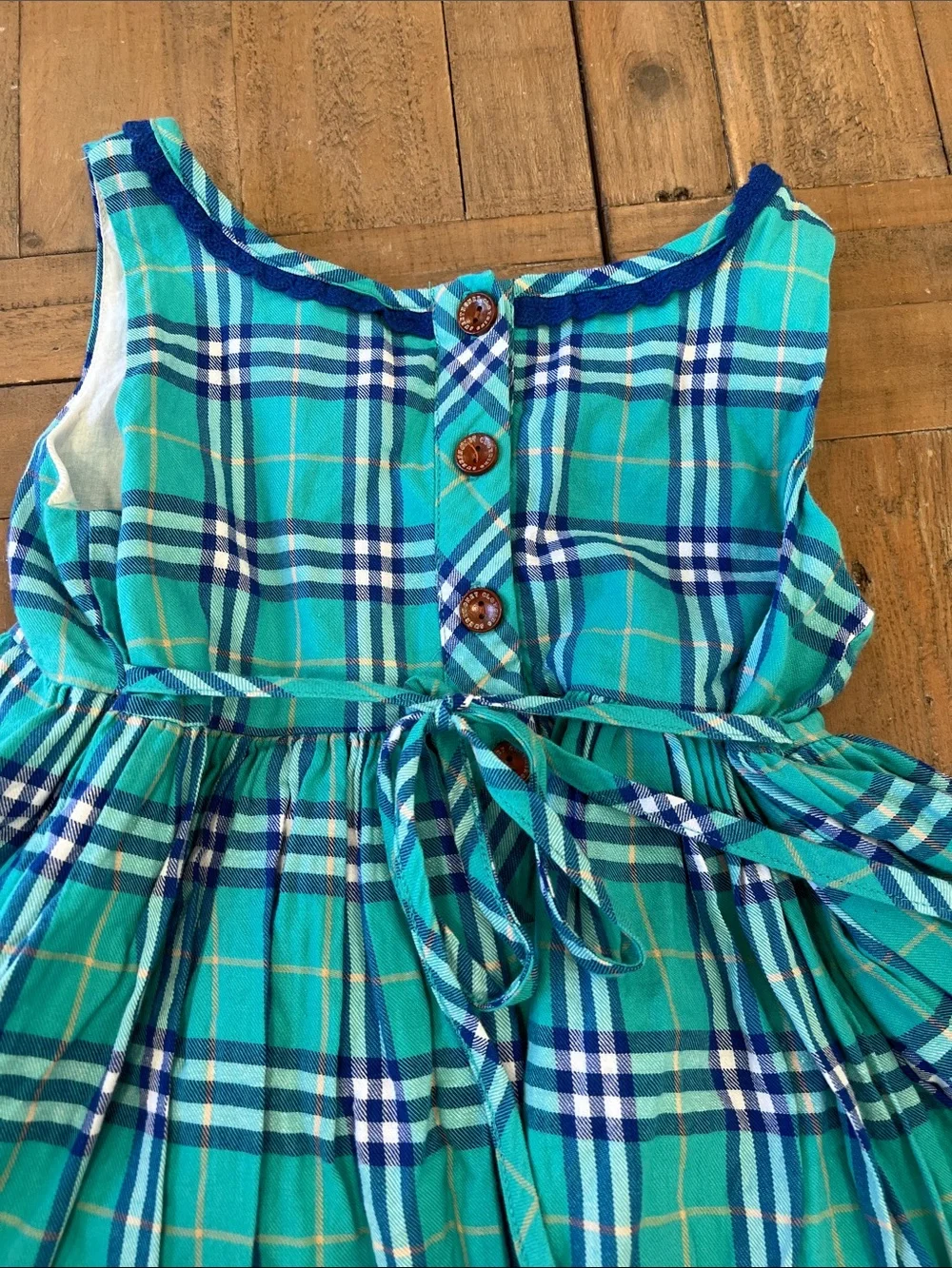 SweetHoney Aqua and navy plaid sleeveless tunic girls 8